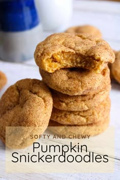 soft and chewy pumpkin snickkerdoodles stacked on top of each other