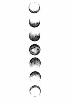 four phases of the moon are shown in black and white, with one half drawn