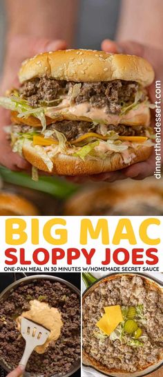 the big mac sloppy joes recipe has been made with ground beef, cheese and lettuce