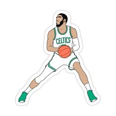 a sticker of a basketball player with the ball in his hand and wearing green shoes