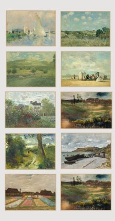 six paintings of different types of landscape