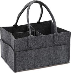 a gray felt storage bag with two compartments