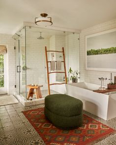 a bath room with a toilet a sink and a ladder