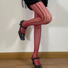 Material: Nylon Striped Tights, Silk Stockings, Patterned Tights, Stocking Tights, Fishnet Tights, Thigh High Stockings, Womens Tights, Shoe Print, Red Silk