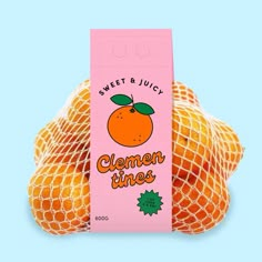 a bag of sweet and juicy clementines on a blue background