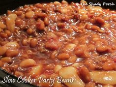 the slow cooker party beans are ready to be eaten