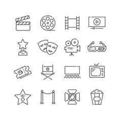 the line icons for movies and films