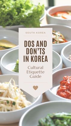 A faded image of Korean side dishes scattered on a dining table in the background with a translucent text box overlayed on top of the image Korean Etiquette, Korea Tips, South Korea Culture, Social Etiquette, Social Cues, Dream Trips