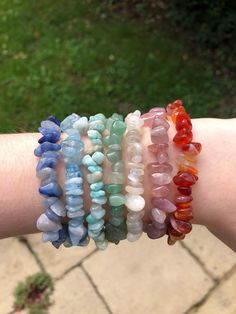 Handmade crystal chip bracelets made with real crystal chips! Not all bracelets in the listing photos there are more in options! Stone Chip Bracelet, Crystal Chip Bracelet, Chip Bracelet, Crystal Chips, Stone Chips, Crystal Magic, Energy Flow, Healing Energy, Quartz Bracelet