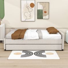 Our platform daybed is the perfect blend of functionality and elegance to elevate any bedroom decor. The built-in USB port for charging your devices at your bedside offers modern convenience, ensuring you don't have to stretch out or leave the comfort of your lounge space in order to recharge. This bed cleverly incorporates a twin-sized trundle bed to make it even more functional. The sturdy wooden frame and slats are durable and provide a stable base. The actual colour of the product may vary s Full Daybed With Trundle, Platform Daybed, Daybed Bedroom, Full Daybed, Twin Trundle Bed, Modern Daybed, Twin Trundle, Lounge Space, Daybed With Trundle