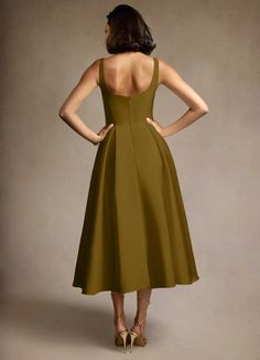 Olivia Moss Green Pleated Midi Dress Atelier Dresses | Azazie Tea Length Dresses Formal, Atelier Dress, Green Formal Dresses, Tea Length Dresses, Pleated Midi Dress, Tea Length, For Your Party, Moss Green, Style Board