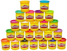 play - doh is stacked up in the shape of a pyramid