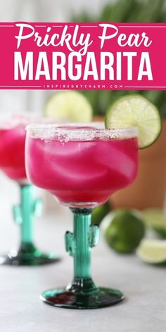 Learn how to make a Prickly Pear Margarita! Thanks to the prickly pear cactus, this Cinco de Mayo cocktail idea is uniquely delicious with a stunning pink color, Save this easy margarita recipe and enjoy this alcoholic Cinco de Mayo drink! Pear Margarita Recipe, Prickly Pear Recipes, Pear Drinks, Pear Margarita, Prickly Pear Margarita, Cocktail Margarita, Margarita Party, Frozen Cocktail, Margarita Bar