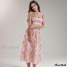 Olivia Mark - Elegant Prairie Floral Sundress with Square Neckline, Button Detail, Drop Waist, and Lace-Up Back Midi Design Midi Design, Midi Sundress, Long Sleeve Evening Dresses, Floral Sundress, Mini Slip Dress, Plus Dresses, Long Sleeve Shirt Dress, Evening Dresses Long, Floral Midi Dress