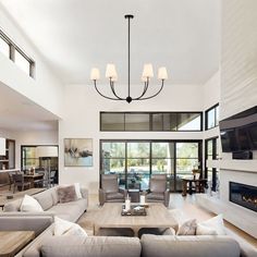 a living room filled with furniture and a flat screen tv mounted to the wall above it