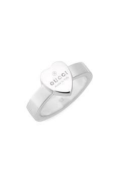 Let your love shine bright with a sterling-silver ring engraved with the iconic house's name. Style Name:Gucci Trademark Heart Ring. Style Number: 5632117. Available in stores. Ours Ring, Designer Things To Buy, Cute Jewelry Silver, Cute Silver Jewelry, Pretty Silver Jewelry, Birthday Gifts For Him, Silver Jewlery, Color Rings, Rings Luxury