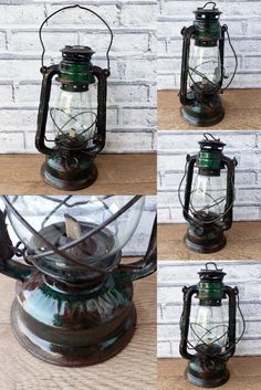 four different views of an old fashioned lantern