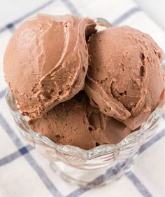 a glass bowl filled with chocolate ice cream