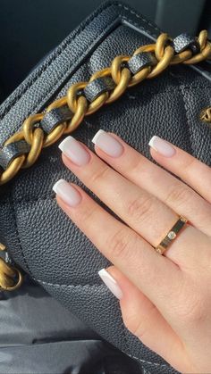 White Nails With White French Tip, Ring Nails, Grey Acrylic Nails, Gucci Nails, Gel Nails French, Romantic Nails, Hippie Nails