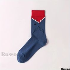 Russoo - Mens Novelty Crew Socks: Humorous Pattern, Comfortable Breathable Fabric for Casual Wear in Winter & Autumn, One Pair Design Tape, Blue Shark, Sock Game, Sharp Teeth, Belt Purse, Purse Jewelry, Wallet Bag, Ankle Socks, Fall Season