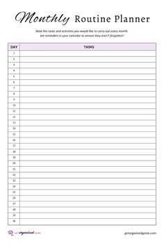 a printable routine planner for the day