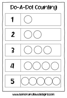 a printable worksheet for counting the number 1 to 5 with dots on it