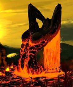 a person is standing in front of a fire with their feet on the ground and arms up