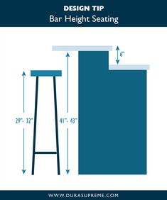 a bar height stool with measurements for the top and bottom section, as well as an area