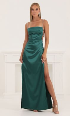 Rhinestone Maxi Dress in Green | LUCY IN THE SKY Green Ball Dress, Rhinestone Maxi Dress, Silk Formal Dress, Silk Prom Dress, Prom Dress Inspo, Green Formal Dresses, Lucy In The Sky, Prom Dress Inspiration, Cute Prom Dresses