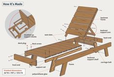 the instructions for how to build an outdoor chaise lounge chair with wood slats