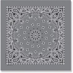 a black and white bandanna with an intricate design on the center, in square format