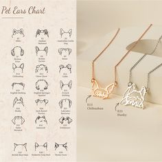 My design idea - dog ear outline and name necklace allows you to customize the design with the silhouette of your own dog's ears and their name. Alternatively, you can choose the default ear design corresponding to the breed of the dog and cat. This adds a unique touch and makes it a special accessory that represents your beloved pet. Wearing a necklace with your dog's ear silhouette and name can be a heartfelt way to keep your pet close to your heart at all times. It serves as a constant remind Ear Outline, Best Friend Christmas Gift, Best Friend Christmas, Best Friend Christmas Gifts, Pet Jewelry, Ear Design, Silver Dog, Dog Ear, Christmas Gifts For Friends