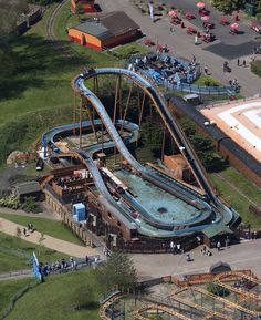 an aerial view of a roller coaster ride