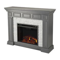 an image of a fireplace that is in the shape of a mantel with fire