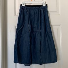 Fits Size Xs, Full Length Approx 24”, New Never Worn Spring Indigo Denim Skirt, Casual Indigo Denim Skirt For Spring, Casual Indigo Skirt For Summer, Casual Indigo Summer Skirt, Black Ruffled Skirt, Polka Dot Midi Skirt, Full Midi Skirt, Checkered Skirt, Striped Midi Skirt