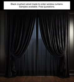 black crushed velvet made to order window curtains samples available free - quote on the bottom