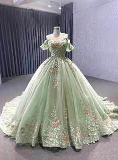 2021 Designer Prom Dresses, 2021 Plus Size Prom Dresses, 2021 Prom Dresses, 2021 Prom Dresses Sale, 2021 Prom Dresses Under 100, Green Quinceanera Dresses, Womens Wedding Dresses, Quinceanera Dress, Matcha Green, Birthday Party Dress, Quince Dresses, Gowns With Sleeves, Elegant Wedding Dress, Handmade Dresses