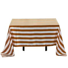 a brown and white striped table cloth