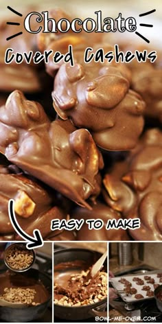 chocolate covered cashews are being cooked in a skillet and then topped with caramel