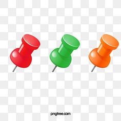 three different colored pushers on a white background, two are red and one is green