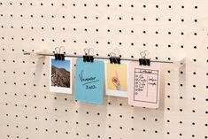 Elevate your Pegboard Panel with our sleek Photo Holder accessory. Designed specifically for our Quark Pegboard type with 6.1mm diameter holes and 30mm center distance, this stylish addition is perfect for showcasing your favorite photos, recipes, or inspirational quotes. 📸✨ Crafted with a stainless steel bar, two durable solid beech wood pieces, and two stainless steel pins, the photo holder system is both functional and elegant. Whether you're looking to share ideas, host a creative workshop, Modular Wall Shelf, Pegboard Wall, Carpentry Workshop, Wall Photo, Modular Walls, Stainless Steel Rod, Photo Holder, Stainless Steel Bar, Creative Workshop