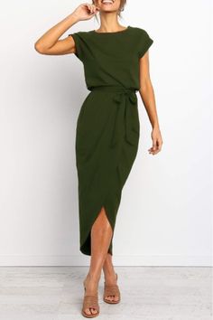 Details: Material: Knitting Style: Casual Pattern Type: Solid Neckline: O Neck Silhouette: Pencil Skirt Sleeve Style: Regular Sleeve Sleeve Length: Short Sleeve Dresses Length: Mid Calf Fit Type: Regular Clothing Length: Long Size(in) Bust Waist Hips S 37 24.8 33.9 M 39.4 26.8 35.8 L 41.7 28.7 37.8 XL 44.1 30.7 39.8 2XL 46.5 32.7 41.7 Tips:Due to the many variations in monitors, the color in the image could look slightly different, please take physical design and color shall prevail.Please allow After Midnight, Pencil Skirt Dress, Ankle Length Dress, Hip Length, Look Fashion, Cosplay Costume, Evening Wear, Ankle Length, Green Dress