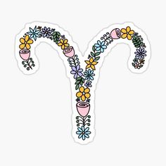 the letter m is made up of flowers and plants with leaves on each letter sticker