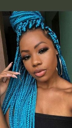 Best Crochet Hair, Blue Braids, Box Braids Updo, Braids Inspiration, African American Braided Hairstyles, Red Box Braids, Colored Box Braids, Mani Nails, Braids Twist