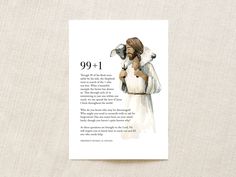 a card with an illustration of a woman holding a dog and the text 99 +