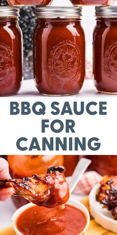 bbq sauce for canning in mason jars with text overlay that reads, bbq sauce for canning