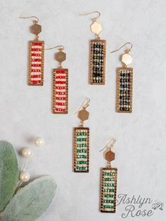 Layers of Sparkle Rectangle Sparkle Earrings, Green Handmade Elegant Rectangular Beaded Earrings, Cheap Red Rectangular Earrings, Green Rectangular Earrings, Bohemian Colorful Beaded Rectangular Earrings, Red Rectangular Earrings, Square Stitch, Earrings Diy, Sparkle Earrings, Earrings Red