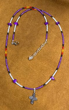 Single Strand necklace in Native Bright Purple colors.  22" long. Single Strand Beaded Necklace, Purple Bead Necklace, Earrings Patterns, Native American Artwork, My Community, Beads Bracelet Design, Purple Necklace, Bracelet Design, Bright Purple