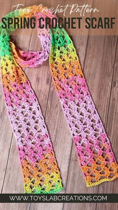 a crocheted scarf with the words spring crochet scarf on it