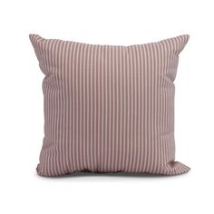 a pink and white striped pillow on a white background